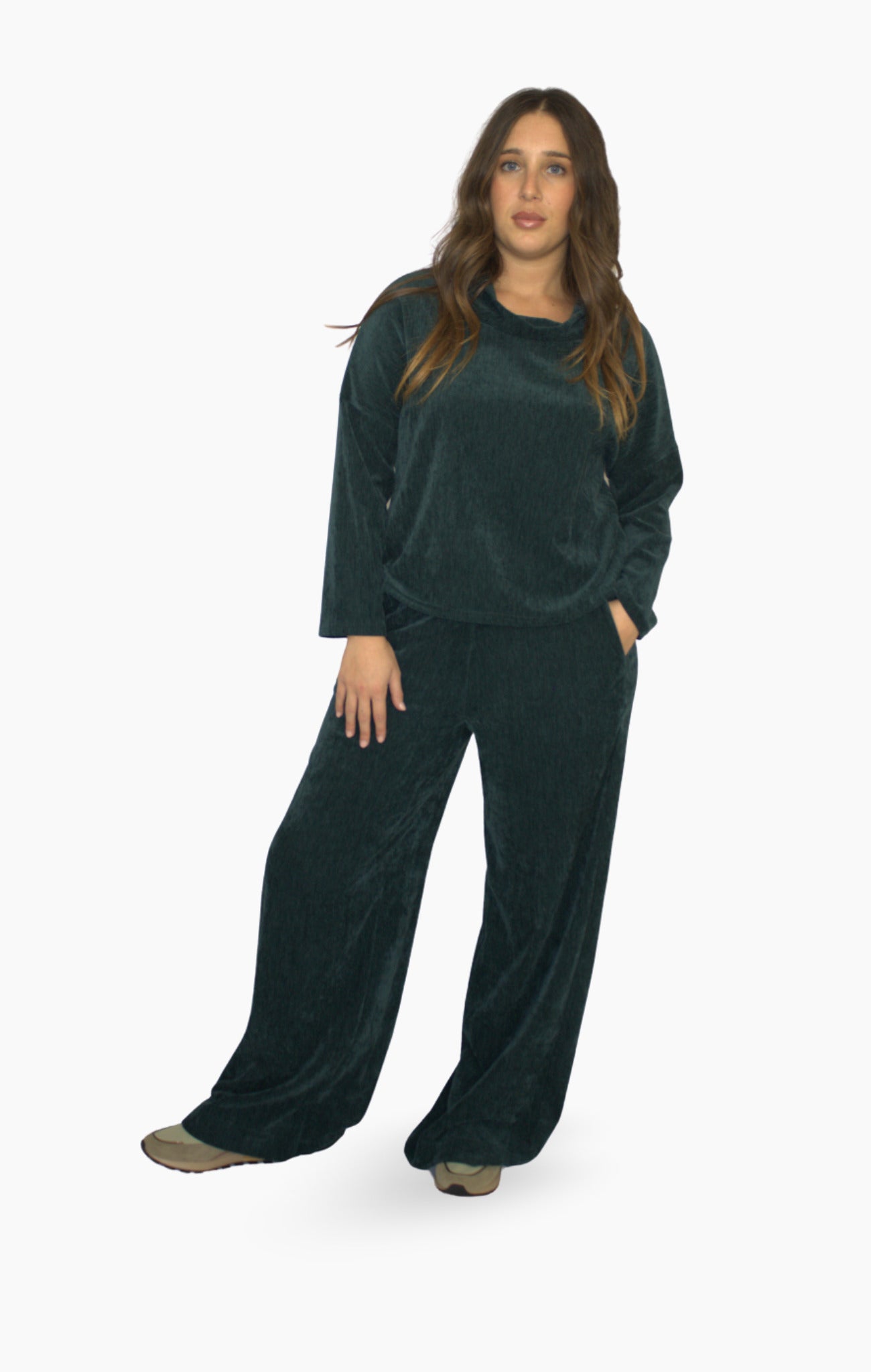 completo pantalone tuta maglia ciniglia verde