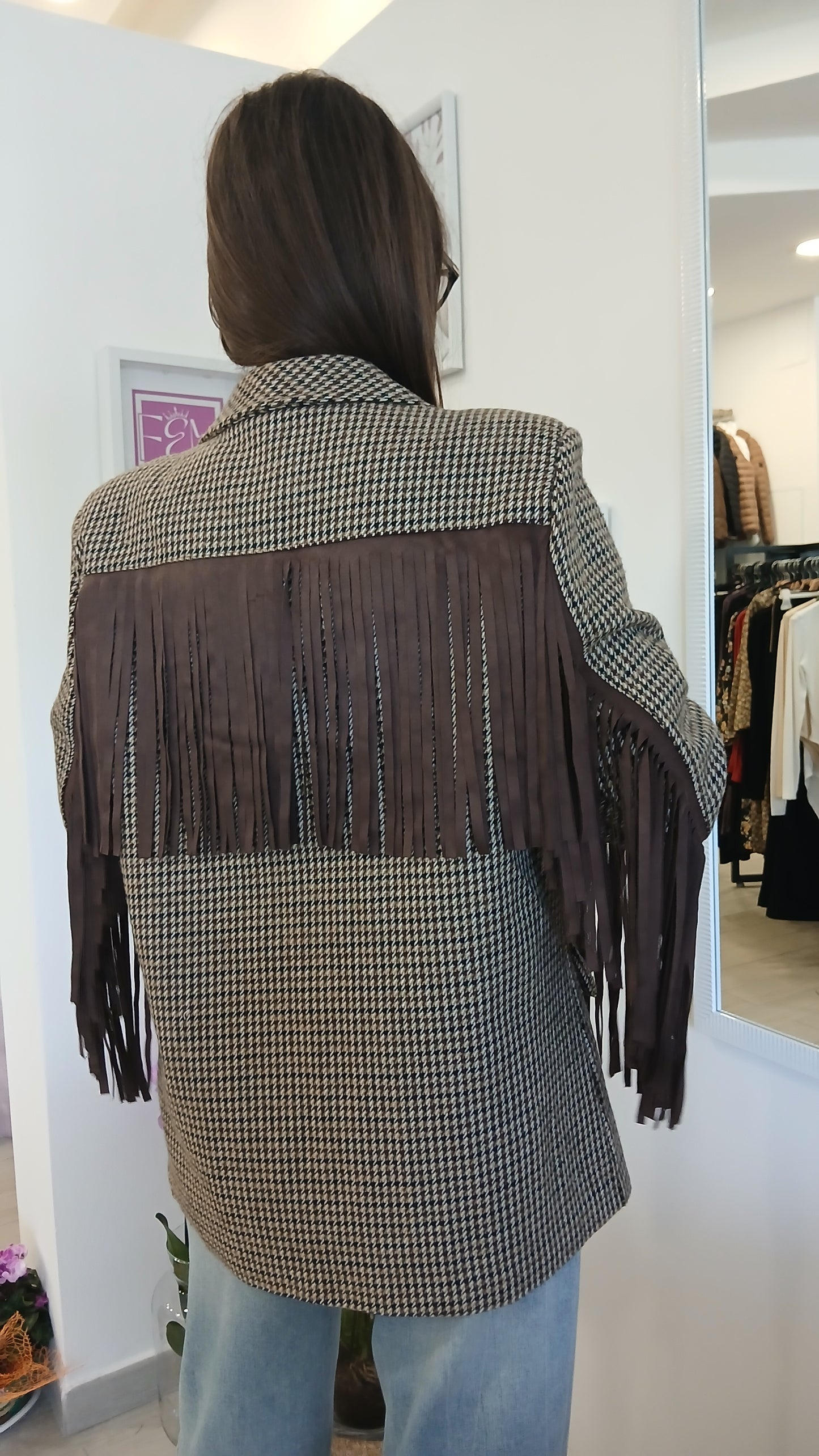 Giacca Quadri e frange VicBee