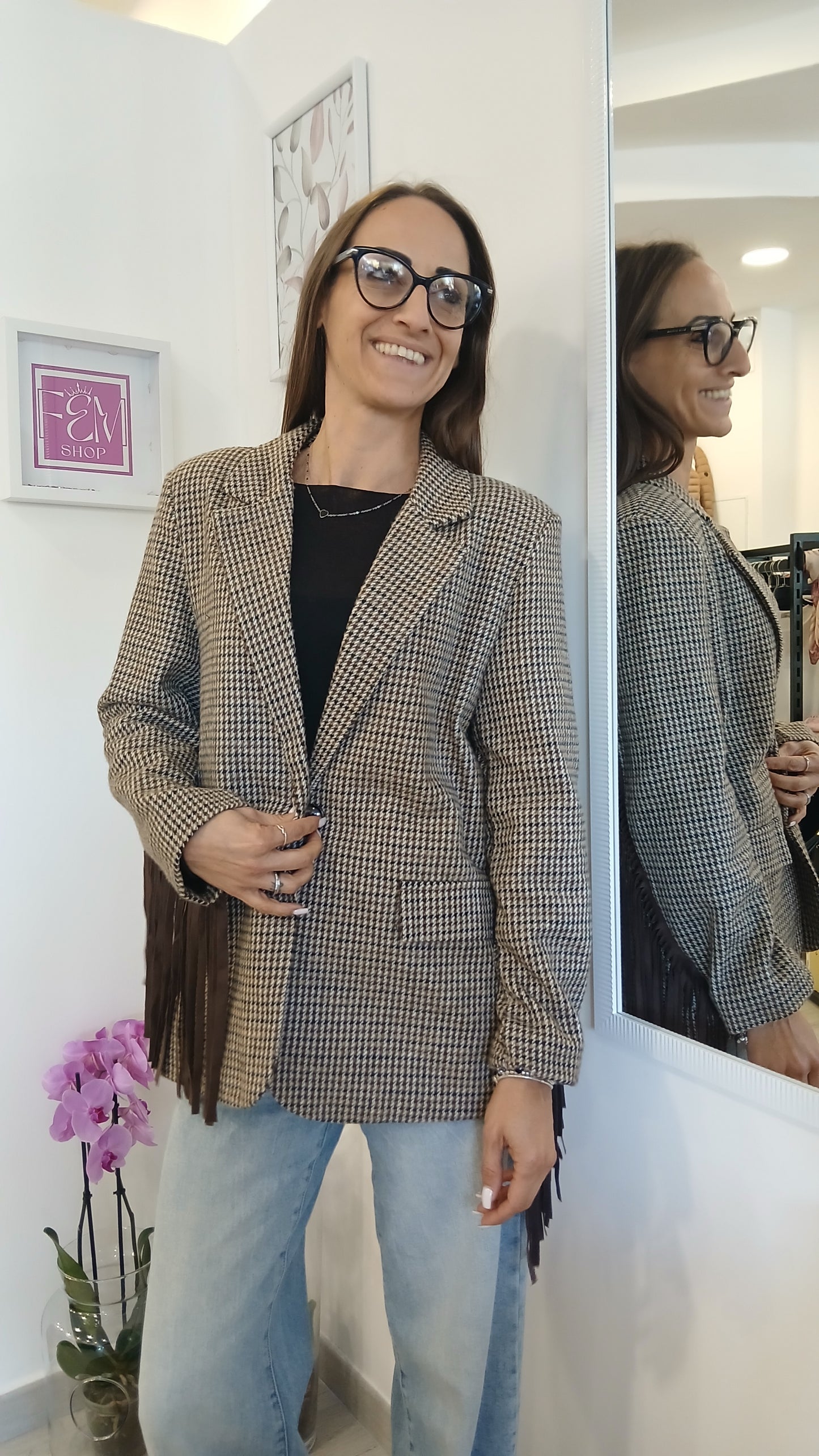 Giacca Quadri e frange VicBee